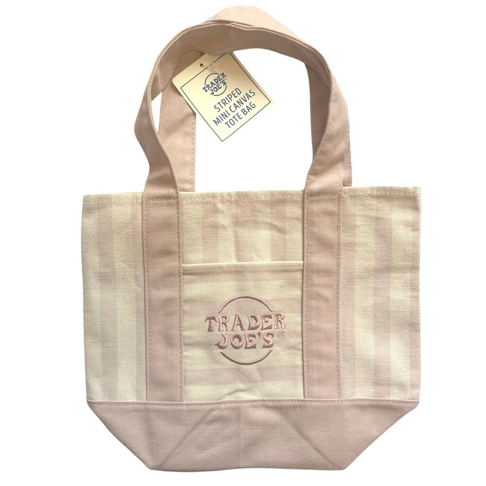 Trader Joe’s Limited Edition Striped Mini Canvas Tote Bag Pink Cream Viral Trend